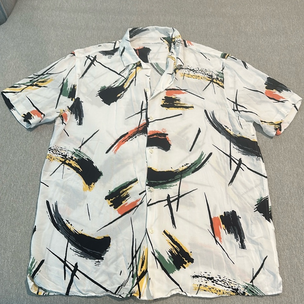Zara Button Down Short Sleeve Collared Dress Shirt Size XL
